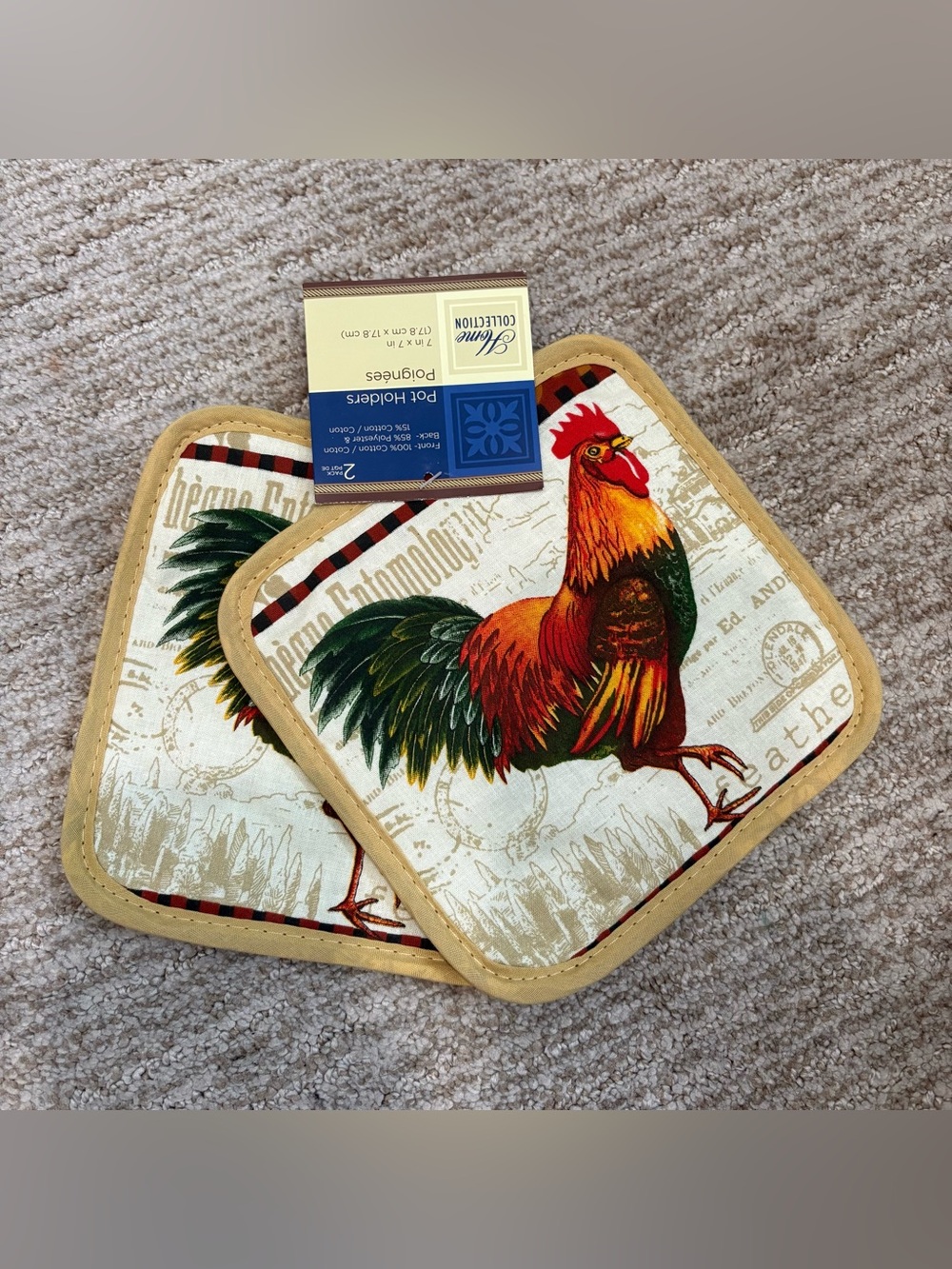 NWT Home Collection 2 Rooster Hot Pads - Pot Holders